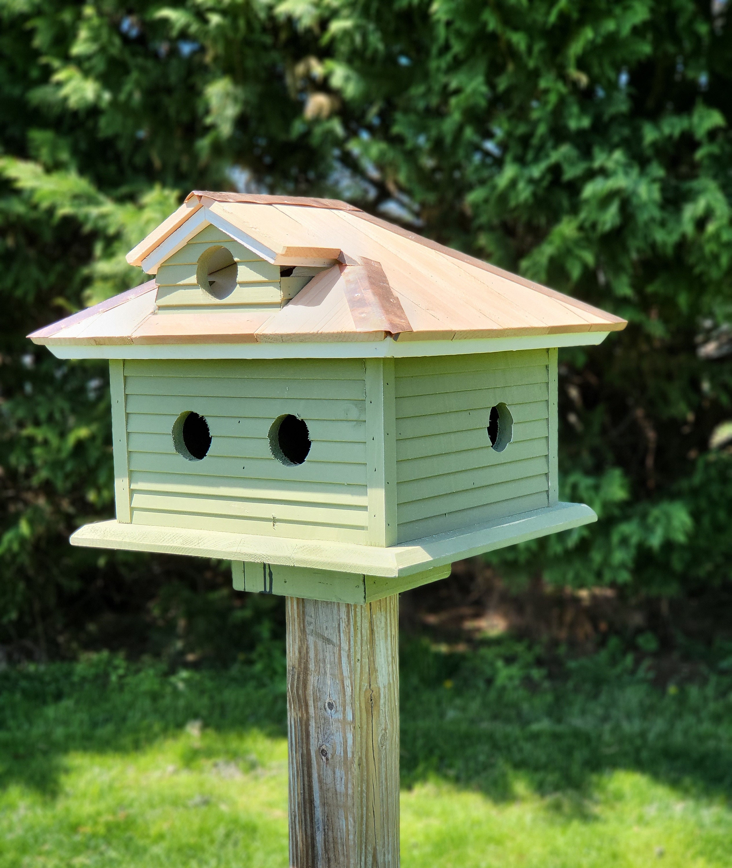 Amish Handmade Purple Martin Bird House Primitive Design - Cedar Roof, Copper T - Picture 10 of 14