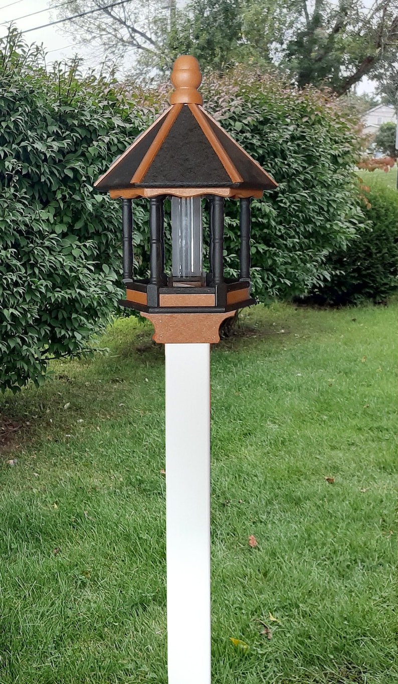 Black Clay Weather Resistant Premium Feeding Tube Easy Mounting on 4x4 Pole Post Amish Handmade Bird Feeder Poly Lumber