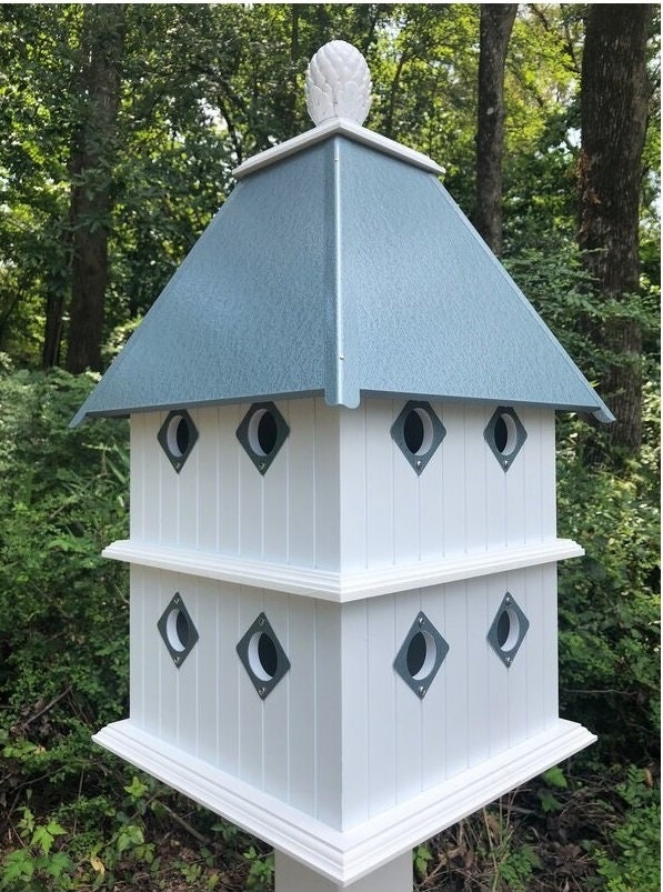 Birdhouse Handmade Choose Roof Color Vinyl PVC Bird house With 8 Nesting Compar - Picture 11 of 18