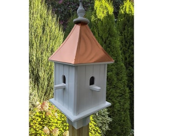 Bird House Handmade With 4 Nesting Compartments Weather Resistant Post Not Included Copper Birdhouse Outdoor