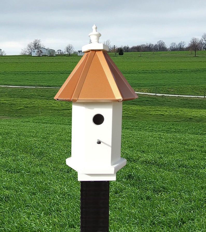 Bird House 1 Nesting Compartment 6 Sided Handmade Wooden Birdhouse Outdoor Post Not Included image 1