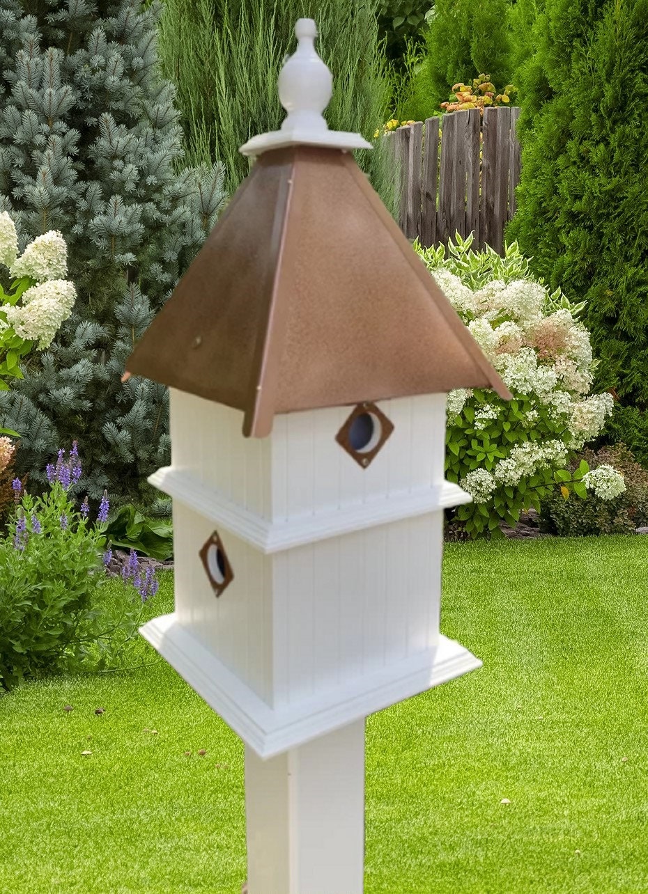 Bird House - 4 Nesting Compartments - 2 story - Handmade - Metal Predator Guard - Picture 11 of 16