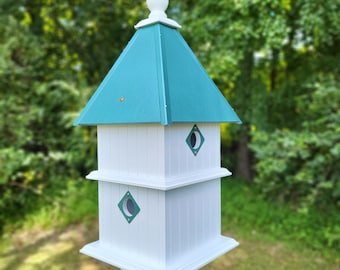 Bird House - 4 Nesting Compartments - 2 story - Handmade - Metal Predator Guards - Weather Resistant - Birdhouses Outdoor