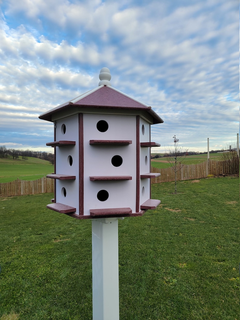 Amish Handmade 3 Nesting Compartments All White Weather Resistant Made of Poly Lumber Bird House Birdhouse Outdoor Large