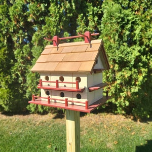 Purple Martin White Bird House Amish Handmade 14 Nesting Compartments Weather Resistant Birdhouse outdoor Beige + Red trim