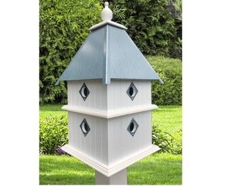 Bird House - 8 Nesting Compartments - Handmade - Large - Metal Predator Guards - Weather Resistant - Pole Not Included - Birdhouse Outdoor