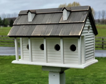 Purple Martin - White - Bird House - Amish Handmade Primitive Design- 6 Nesting Compartments -  Birdhouse outdoor