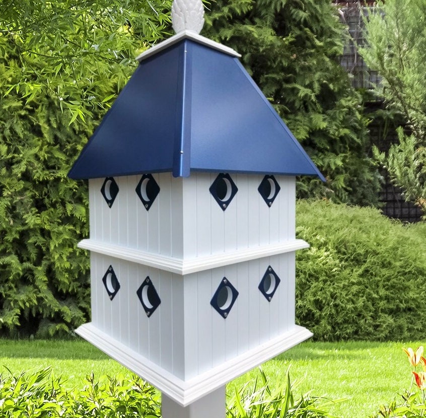 Birdhouse Handmade Choose Roof Color Vinyl PVC Bird house With 8 Nesting Compar - Picture 12 of 18