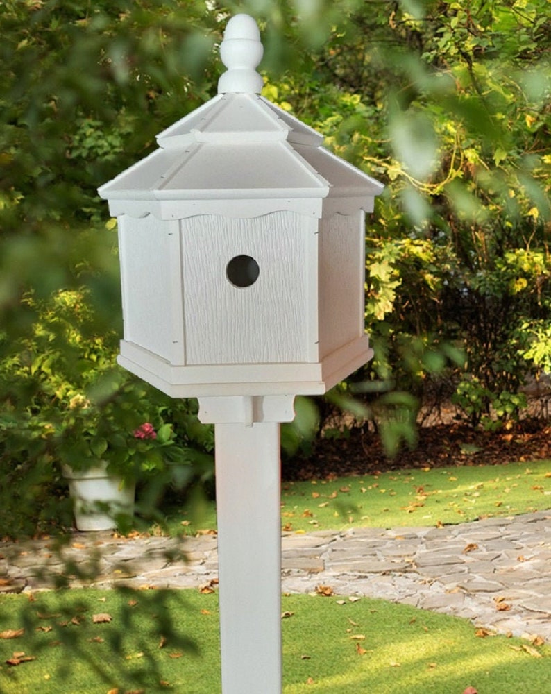 Amish Handmade 3 Nesting Compartments All White Weather Resistant Made of Poly Lumber Bird House Birdhouse Outdoor Large