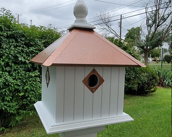 Bird House - 2 Nesting Compartments - Handmade - Metal Predator Guards - Weather Resistant - Pole Not Included - Birdhouse Outdoor