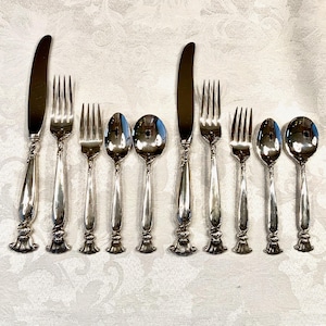 Wallace Sterling Silver Flatware – Romance by the Sea – 2 Five-Piece Place Settings – 10 Pieces