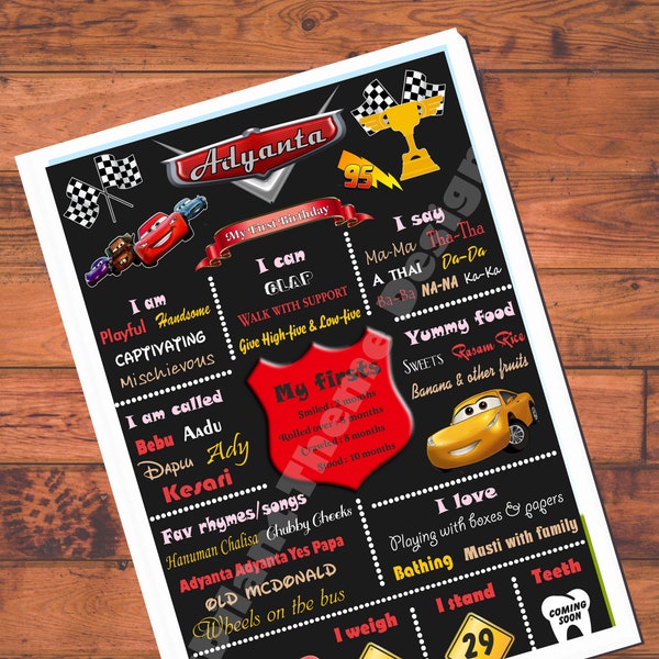 Cars Theme Chalkboard Poster || Milestone Board || First Birthday Poster || Digital File