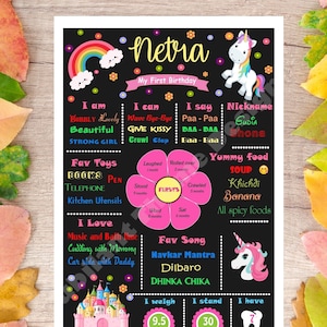 Unicorn Theme Chalkboard Poster || Milestone Board || First Birthday Poster || Digital File