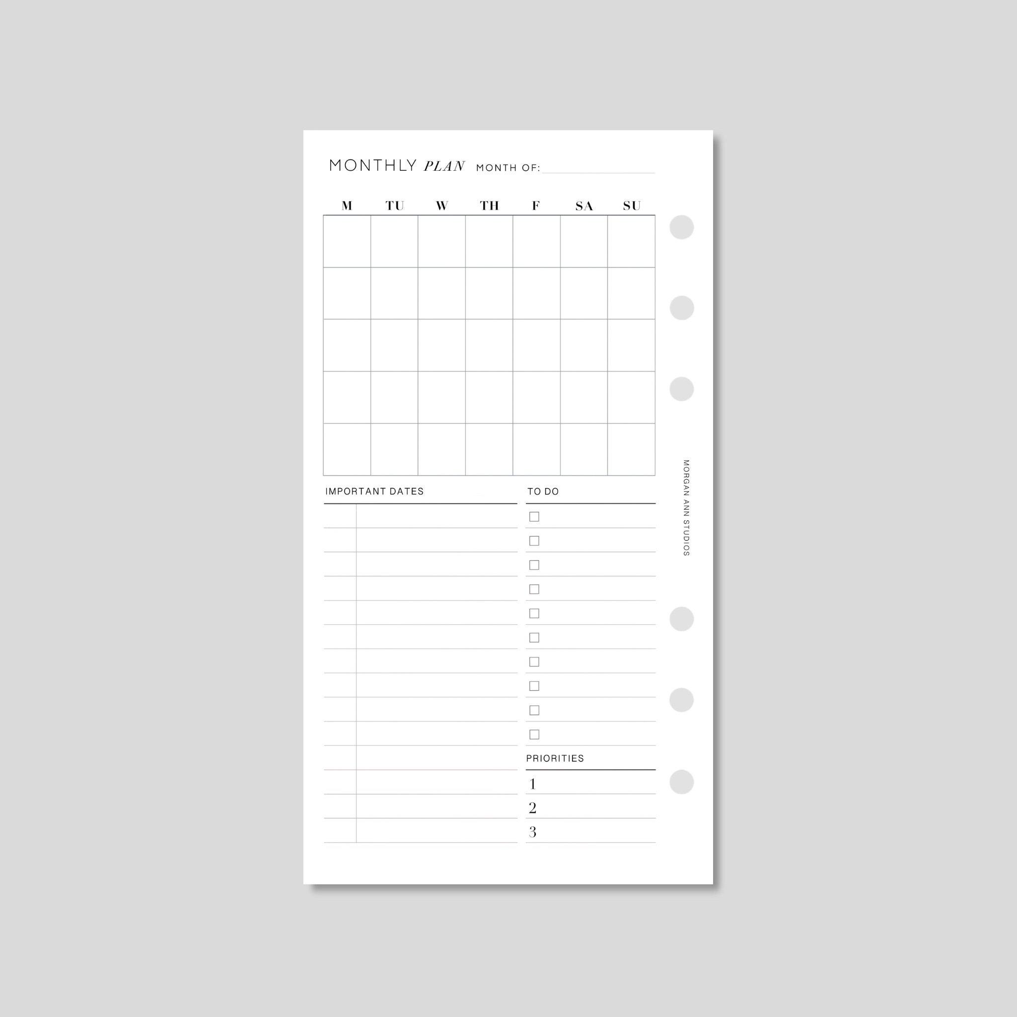 personal printable monthly planner printable monthly plan etsy