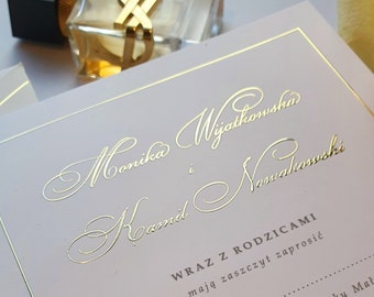 SAMPLE  Wedding Invitations Vellum Gold Foil Luxury Glamour Personalised Minimalist Wedding Invites Prestige Free Delivery
