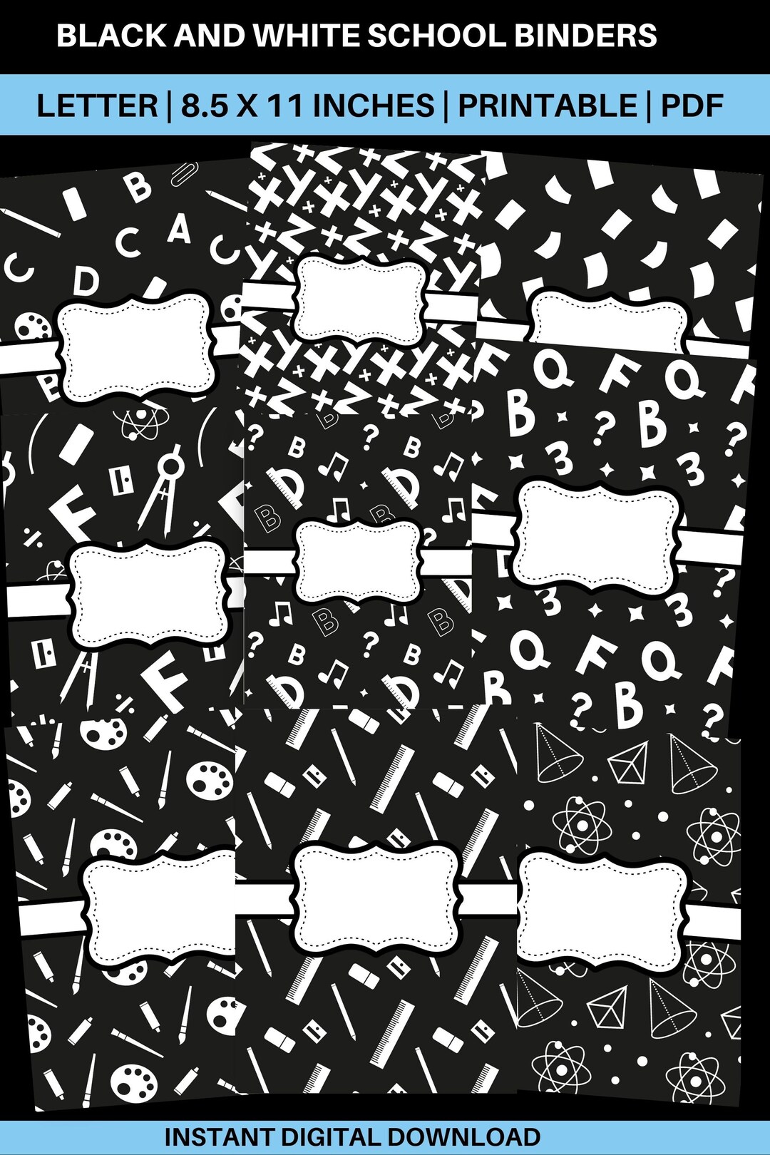 Printable BINDER COVERS Black and White Dividers Teacher Etsy