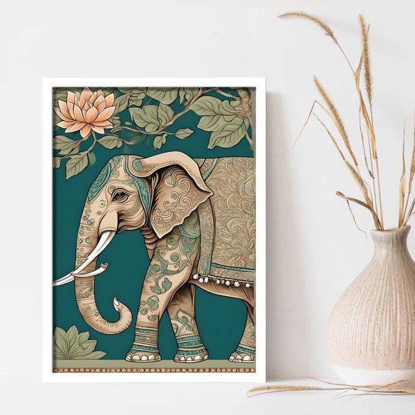 Elephant Print, Indian Art, Indian Traditional Art,  Elephant Wall Art, Elephant Art Print, Indian Living Room Gift, Elephant Art Poster