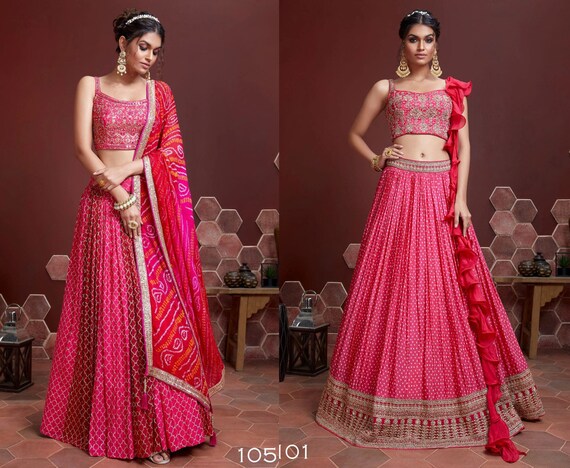 Pink Indian Fancy Thread Work With Sequence Work Lehenga With