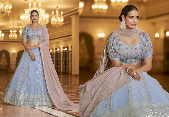 Grey Embroidery & Digital Print Pure Silk Sabyasachi Party Wear Lehenga  with Blouse at Rs 2599 | ब्राइडल सिल्क लहंगा in Surat | ID: 21381608773