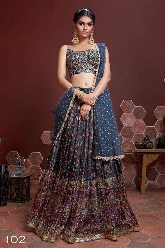 Designer Indian Fancy Thread Work With Sequence Work Lehenga With