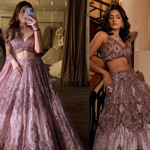 Sabyasachi Designer Light-Pink Lehenga Choli Embellished With Glitter Dori And Sequins Work Wedding Lehenga Choli Party Wear Lehenga Choli