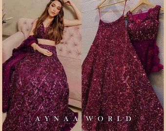 Sabyasachi Designer Purpel Shaded Lehenga Choli With Heavy Embroidery Sequence Work Wedding Lehenga Choli Party Wear Lehenga Choli For Women