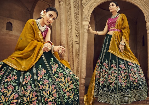 Designer Lehenga Choli for Women Bollywood Stylish Ghagra Choli Green Party  Wear Haldi Lengha Choli Wedding Wear Bridal Lahanga Choli 