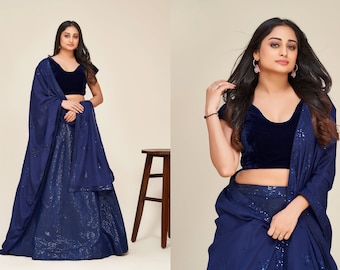 Sabyasachi Designer Blue Lehenga Choli with high quality sequence work Wedding lehenga choli party wear lehenga choli for Women & Girls