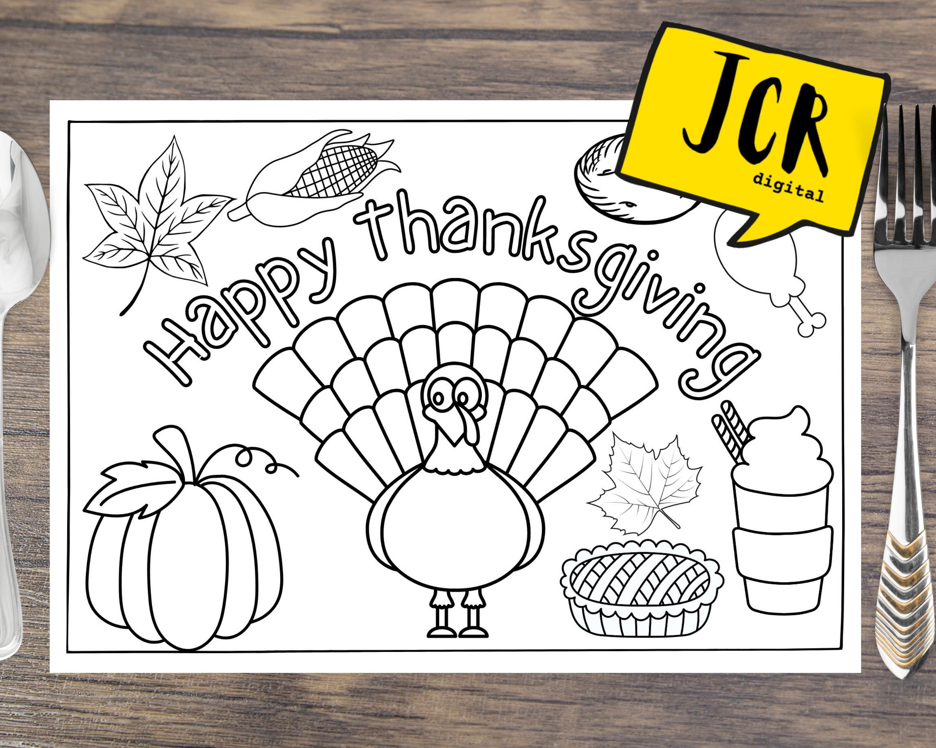 Thanksgiving Placemat Coloring Page Fall Tree Handprint Art Fall Crafts DIY Preschool