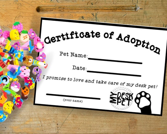desk-pet-desk-pet-certificate-adoption-certificate-tik-etsy