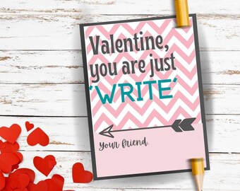 Pencil Valentines- Pencil Party Favor Cards- Printable Valentines Cards - DIY Valentines - Class Valentine's -