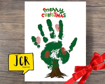 Christmas Handprint Art - Christmas Tree Craft - Handprint Keepsake - Printable Craft - DIY kids - Christmas Party