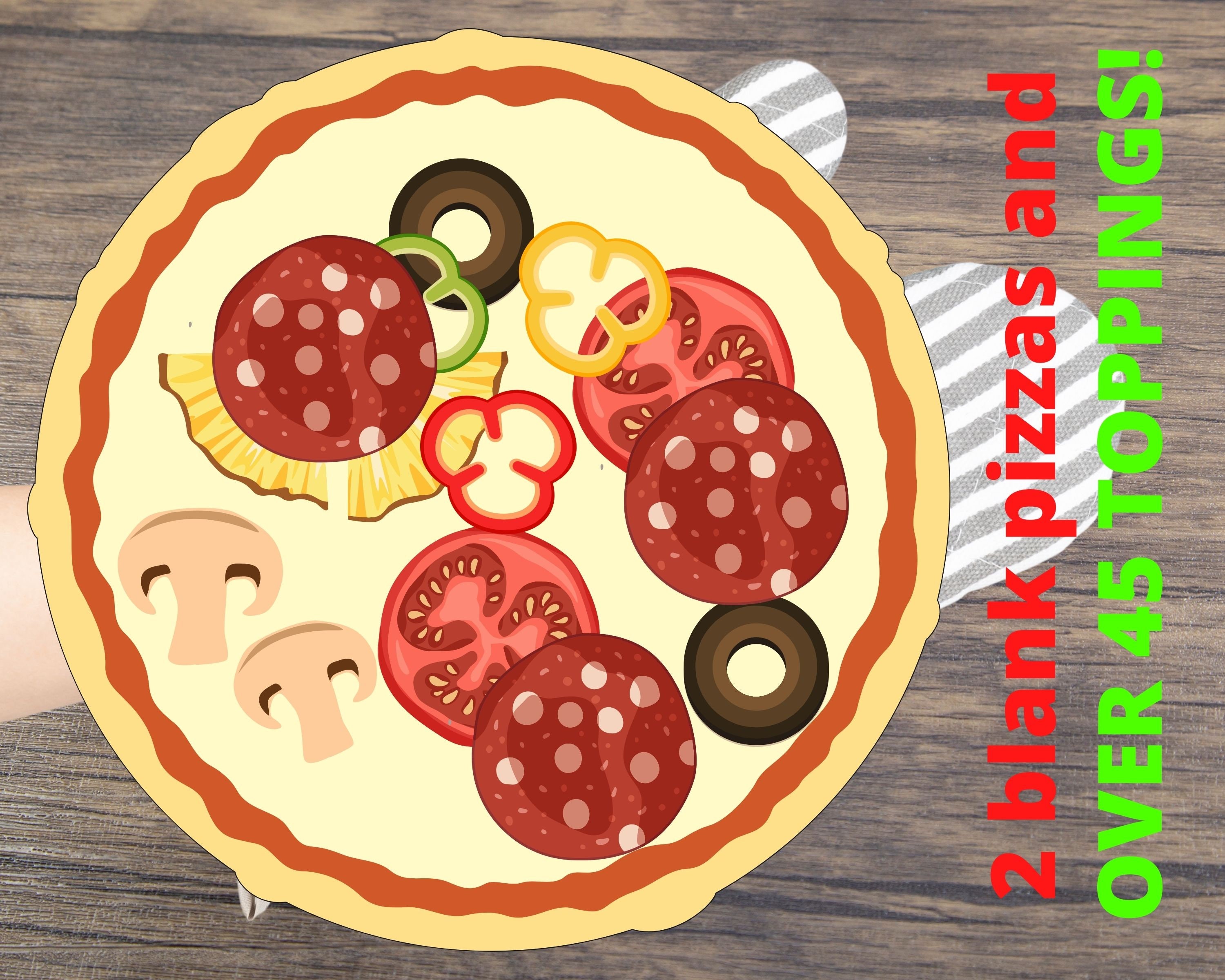  Let's Make a Pizza - Pretend Food Playset with 4 Wooden Pie  Slices, 140 Felt Toppings, Wood Roller, and 3-in-1 Cardboard Box Prep  Station, Oven, & Serving Table - Cute Cooking