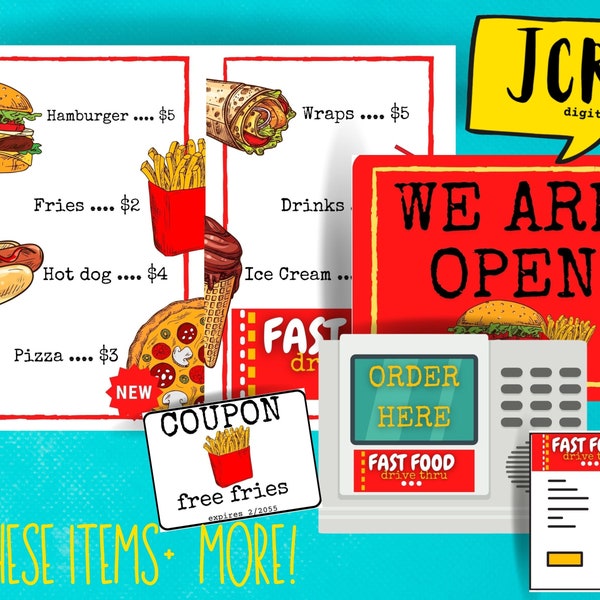 Fast Food Pretend Play  - Restaurant Pretend Play Printables - Pretend Play Food Printables - Pretend Play Food Sets-