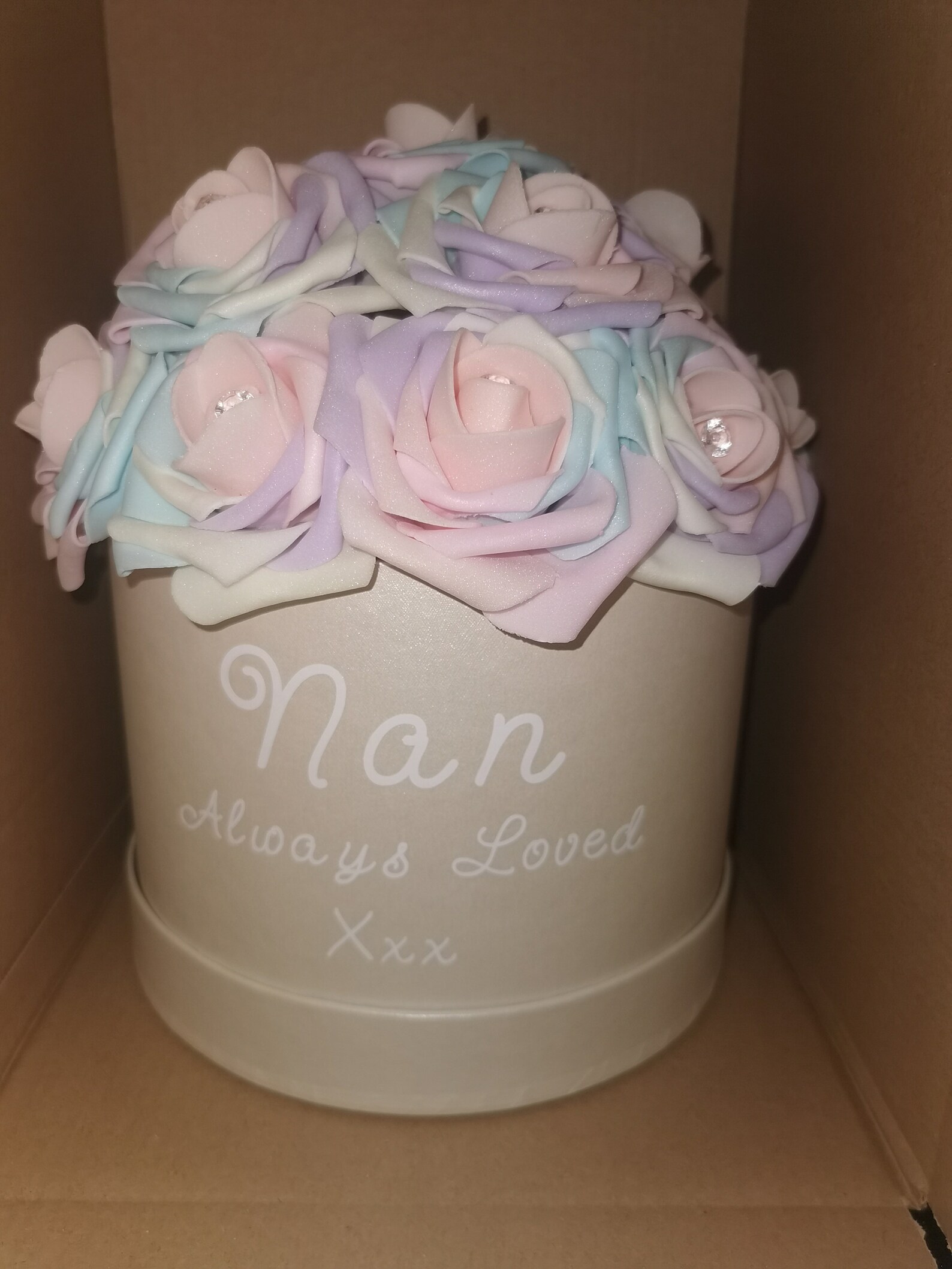 Personalised Flower Hat Box Artificial Flower Arrangement Etsy