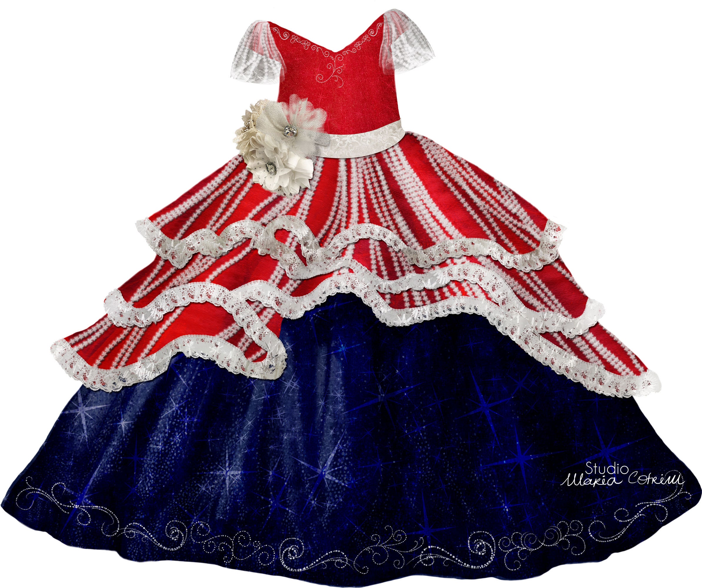Red White and Blue Digital Dress/ Layered PSD Digital Dress Etsy España
