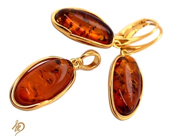 Natural Baltic Amber Argento Sterling 925 Spilla Gemma Argento Placcato Oro 
