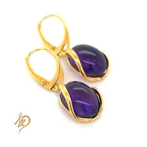 Genuine Amethyst Earrings, Dangle Earrings with Amethyst, Silver Goldplated Jewelry, Amethyst in gold, Amethyst Earrings, Amethyst Jewelry