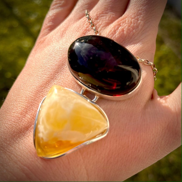Genuine Baltic Amber Pendant, Rare Milky Yellow Amber, Cherry Amber, Unique Baltic Amber Pendant, Big Pendant Sterling Silver, Big Amber