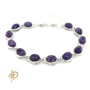 Genuine Charoite Bracelet, Chain Bracelet with Natural Stones, Natural Charoite Bracelet, Adjustable Bracelet Silver 925, Charoite Jewellery