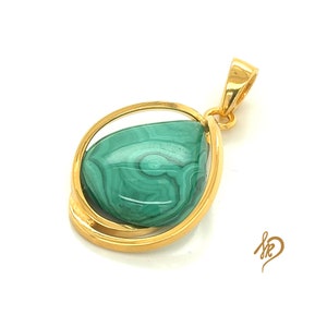 Genuine Malachite Pendant, Natural Malachite in gold, Silver gold-plated jewelry, Unique Pendant with green Natural Stone, Malachite Charm