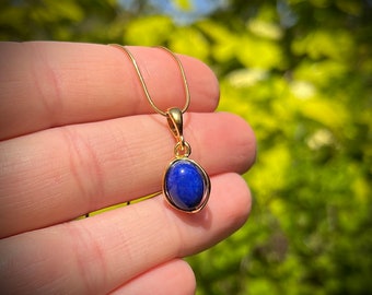 Genuine Lapis Lazuli Pendant, Pendant with Natural Stone, Minimalist Jewelry, Small Lapis Lazuli Pendant, Lapis Charm in gold, Small Gift