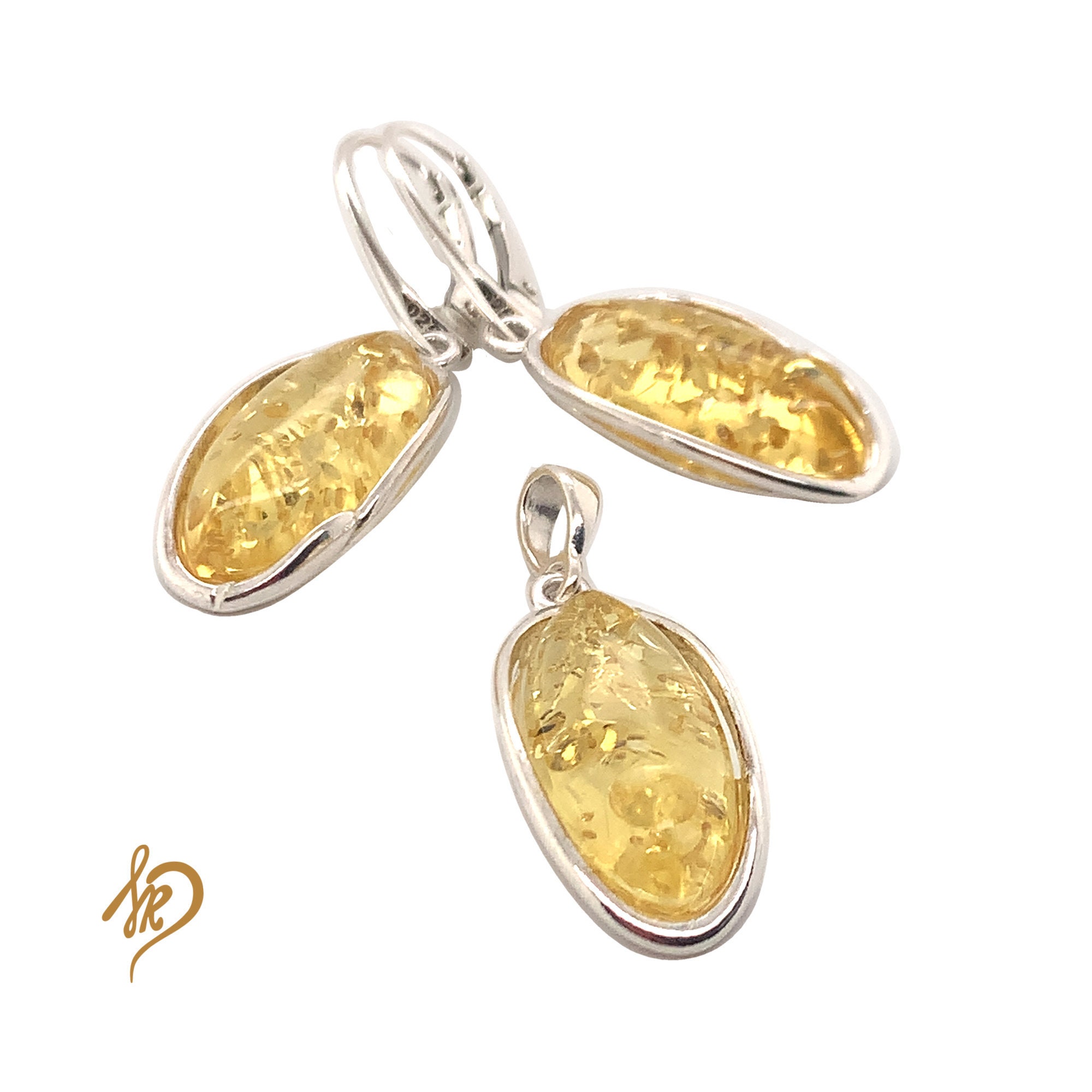 Amber Pendant And Earrings Set – 925 Sterling Silver With Real Baltic Amber, Gift For Mom - View #6