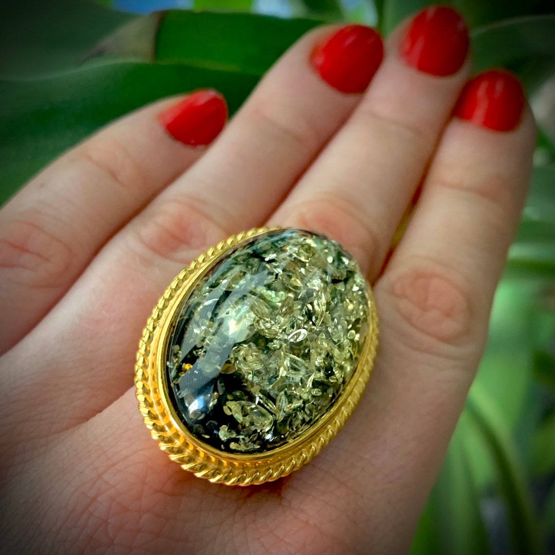 Green Amber Ring Genuine Baltic Amber Adjustable Ring With Etsy