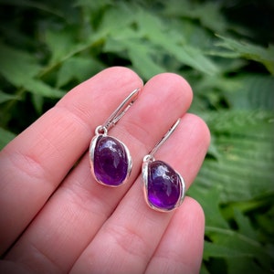 Unique Amethyst Earrings, Sterling Silver Earrings, Dangle Earrings with Amethyst, 925 Silver Jewelry, Small Earrings with Natura Stones