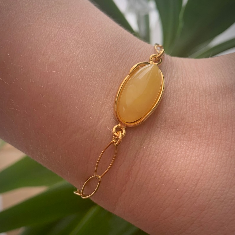Round Milky Amber Silver Gold Plated Genuine Baltic Amber in gold Minimalist Jewelry Adjustable Chain Bracelet Delicate Amber Bracelet