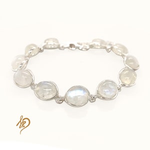 Bracciale con pietra di luna, gioielli in argento sterling, bracciale a catena regolabile, pietre naturali, bracciale unico con pietra di luna, gioielli di lusso