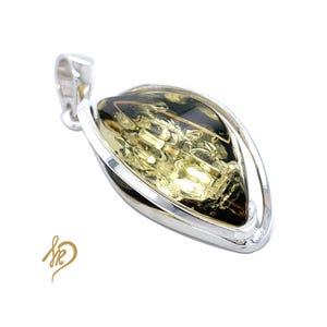 Echter Bernstein Anhänger, Grüner Bernstein in 925 Silber, Luxus Schmuck mit Baltischem Bernstein, Einzigartiger Bernstein Anhänger, Silber Anhänger mit Bernstein