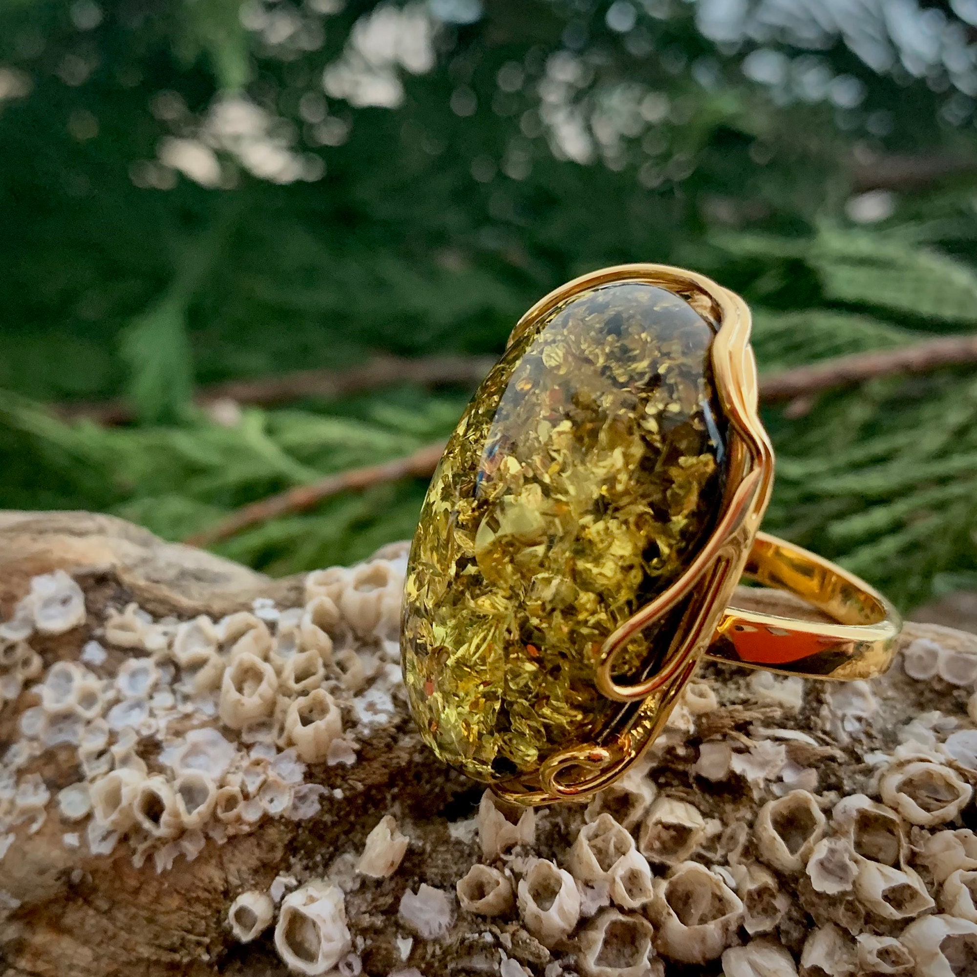 Green Amber Ring Silver Gold Plated Handmade Ring Etsy UK