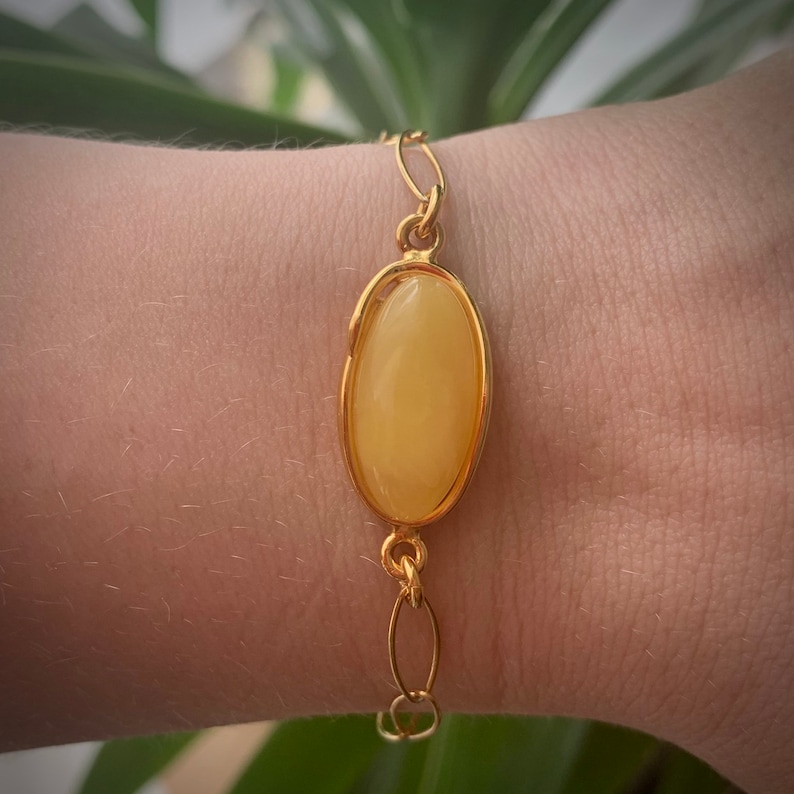 Round Milky Amber Silver Gold Plated Genuine Baltic Amber in gold Minimalist Jewelry Adjustable Chain Bracelet Delicate Amber Bracelet